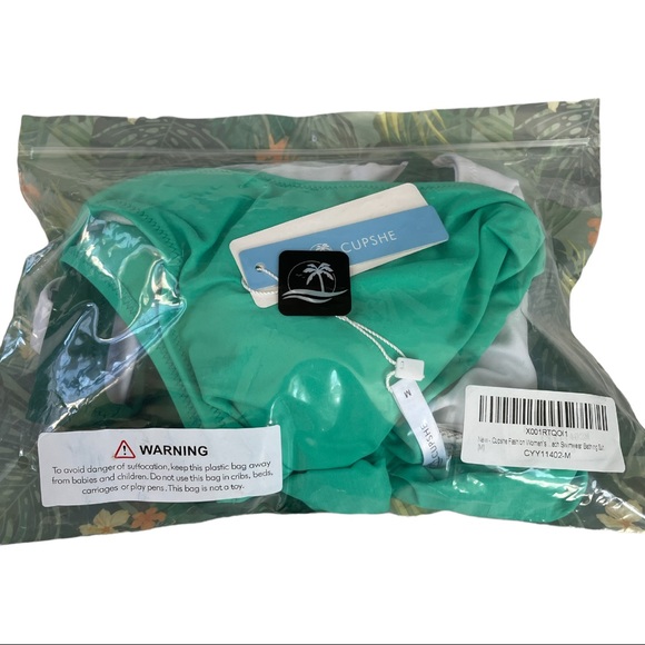 Cupshe Colorblock Wrap Crisscross One Piece Swimsuit Green & White - Picture 6 of 10